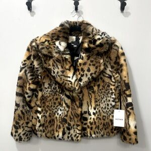 NWT MOTHER Boxy Crop Leopard Print Faux Fur Jacket Women Size: smalll